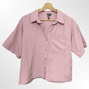 Pieces Cropped Linen Blouse